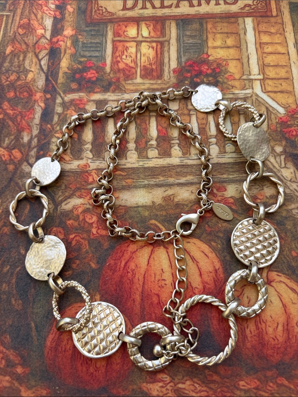 Chico's Gold-Tone Mixed Disc & Twisted Link Necklace
